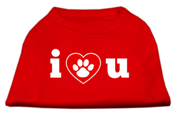 I Love U Screen Print Dog Shirt - Red