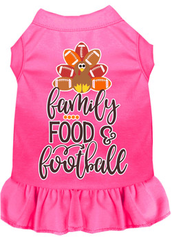 Family, Food, And Football Screen Print Dog Dress - Bright Pink
