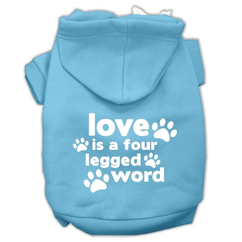 Love Is A Four Leg Word Screen Print Pet Hoodies - Baby Blue