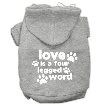 Love Is A Four Leg Word Screen Print Pet Hoodies - Grey