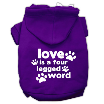 Love Is A Four Leg Word Screen Print Pet Hoodies - Purple