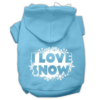 I Love Snow Screenprint Pet Hoodies - Baby Blue