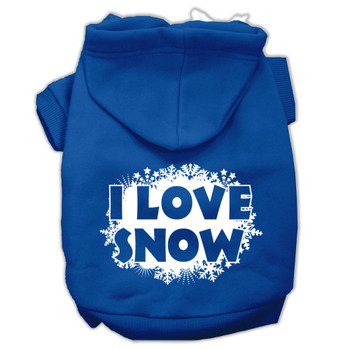 I Love Snow Screenprint Pet Hoodies - Blue