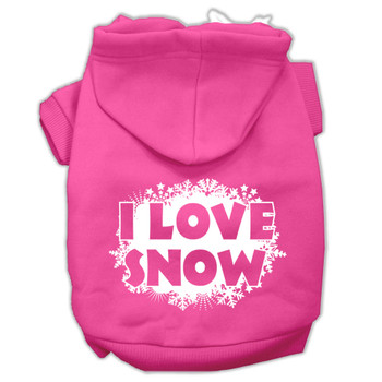 I Love Snow Screenprint Pet Hoodies - Bright Pink