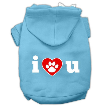 I Love U Screen Print Pet Hoodies - Baby Blue