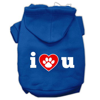 I Love U Screen Print Pet Hoodies - Blue