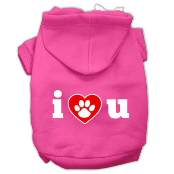 I Love U Screen Print Pet Hoodies - Bright Pink