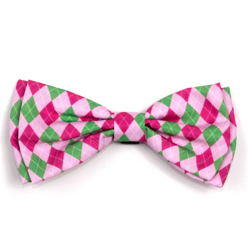 Preppy Argyle Pink Pet Dog Bow Tie