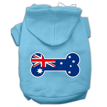 Bone Shaped Australian Flag Screen Print Pet Hoodies - Baby Blue