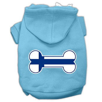 Bone Shaped Finland Flag Screen Print Pet Hoodies - Baby Blue