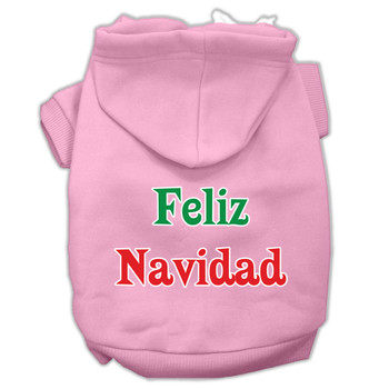 Feliz Navidad Screen Print Pet Hoodies - Light Pink