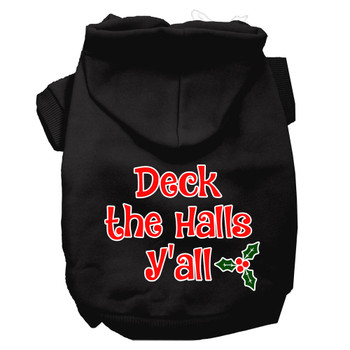 Deck The Halls Y'all Screen Print Dog Hoodie - Black