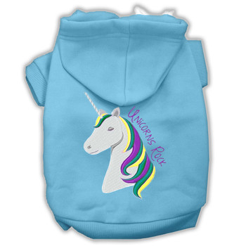 Unicorns Rock Embroidered Dog Hoodie - Baby Blue