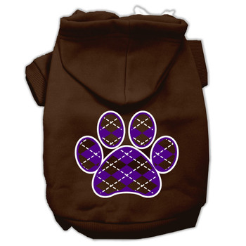 Argyle Paw Purple Screen Print Pet Hoodies - Brown