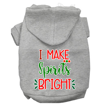 I Make Spirits Bright Screen Print Dog Hoodie - Grey
