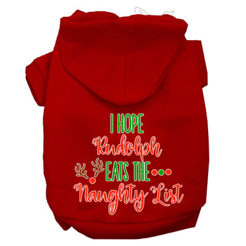 Hope Rudolph Eats Naughty List Screen Print Dog Hoodie - Red