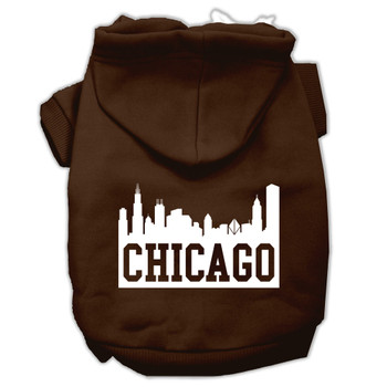 Chicago Skyline Screen Print Pet Hoodies - Brown