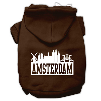 Amsterdam Skyline Screen Print Pet Hoodies - Brown