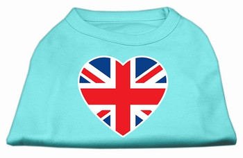 British Flag Heart Screen Print Dog Shirt - Aqua