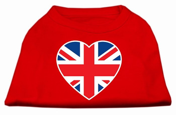 British Flag Heart Screen Print Dog Shirt - Red