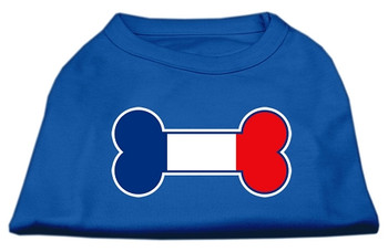 Bone Shaped France Flag Screen Print Dog Shirts - Blue