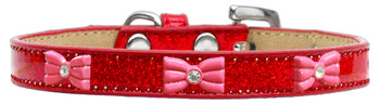 Pink Glitter Bow Widget Dog Collar - Red  - Ice Cream