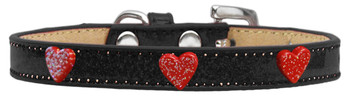 Red Glitter Heart Widget Dog Collar - Black  - Ice Cream