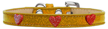 Red Glitter Heart Widget Dog Collar - Gold  - Ice Cream