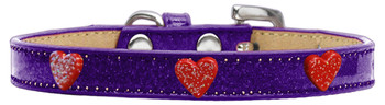 Red Glitter Heart Widget Dog Collar - Purple  - Ice Cream