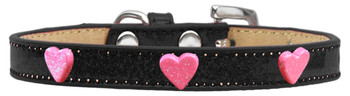Pink Glitter Heart Widget Dog Collar - Black  - Ice Cream