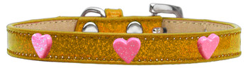 Pink Glitter Heart Widget Dog Collar - Gold  - Ice Cream