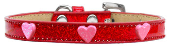 Pink Glitter Heart Widget Dog Collar - Red  - Ice Cream