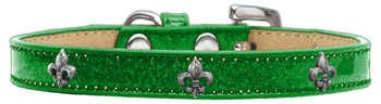 Silver Fleur De Lis Widget Dog Collar - Emerald Green - Ice Cream