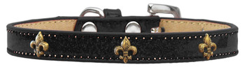 Bronze Fleur De Lis Widget Dog Collar - Black - Ice Cream