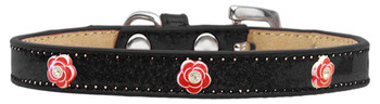 Red Rose Widget Dog Collar - Black - Ice Cream