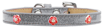 Red Rose Widget Dog Collar Silver - Ice Cream