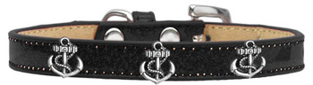 Silver Anchor Widget Dog Collar - Black - Ice Cream