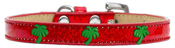 Green Palm Tree Widget Dog Collar - Red - Ice Cream