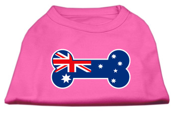 Bone Shaped Australian Flag Screen Print Dog Shirts - Bright Pink