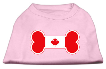 Bone Shaped Canadian Flag Screen Print Dog Shirts - Light Pink