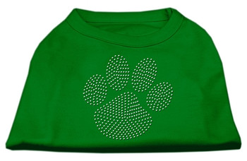 Clear Rhinestone Paw Dog Shirts - Emerald Green