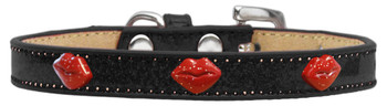Red Glitter Lips Widget Dog Collar - Black - Ice Cream