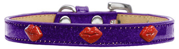 Red Glitter Lips Widget Dog Collar - Purple  - Ice Cream