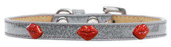Red Glitter Lips Widget Dog Collar - Silver  - Ice Cream