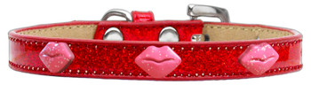Pink Glitter Lips Widget Dog Collar - Red  - Ice Cream
