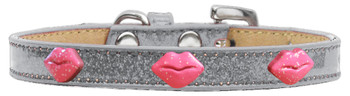 Pink Glitter Lips Widget Dog Collar - Silver  - Ice Cream