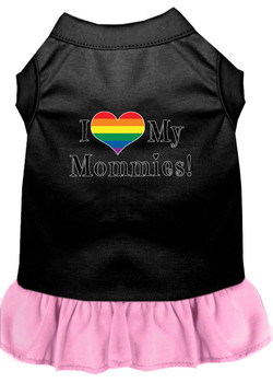 I Heart My Mommies Screen Print Dog Dress - Black With Light Pink