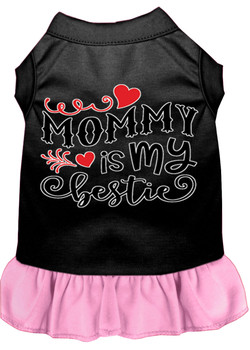 Mommy Is My Bestie Screen Print Dog Dress - Black With Light Pink