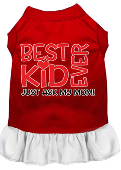 Ask My Mom Screen Print Dog Dress - Red With White