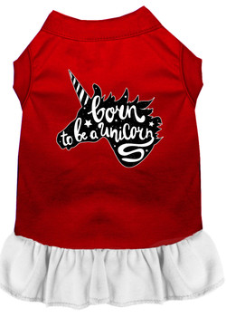 Born To Be A Unicorn Screen Print Dog Dress - Red With White